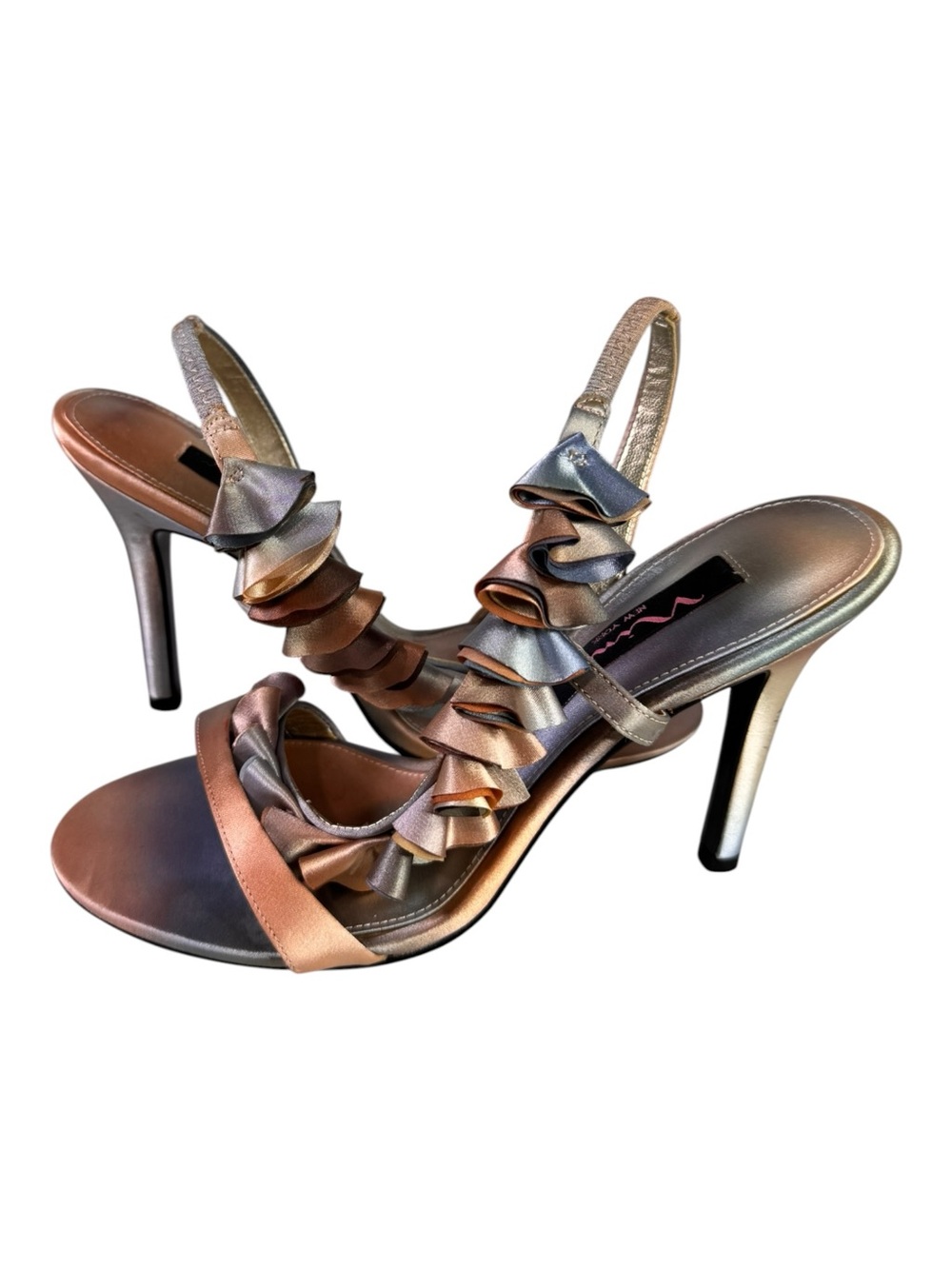 Nina Multi Color Metallic Satin Ombre Ruffle Slingback Stiletto Heels Size 7.5